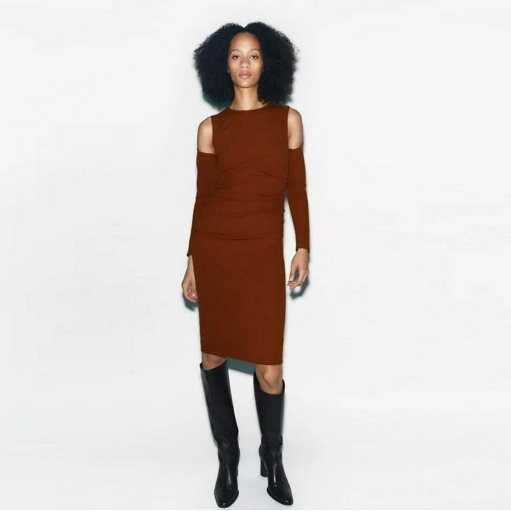 zara brown dress ruched | Dresses | Nwt New Zara Cut Out Size S zara brown long dress